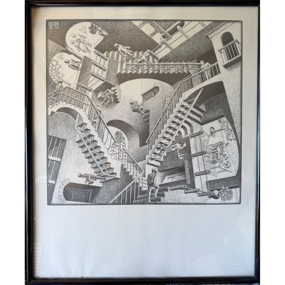 Vintage M.C. Escher Relativity Framed Art Print Surrealist Stairs Staircases
